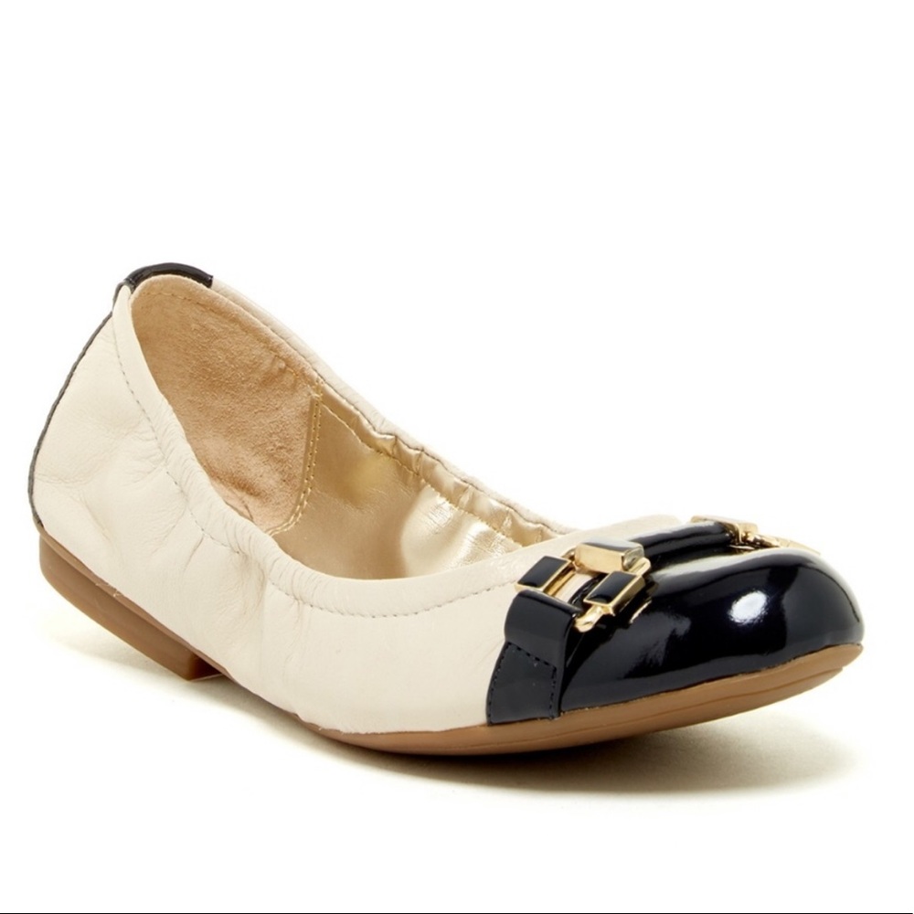 Tahari Gloria ballet flats leather patent cap toe